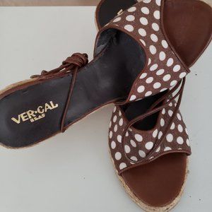 VER-CAL WEDGE SPADRILLES BROWN W/WITHEC POLKA DOTS SANDALS SZ 40
